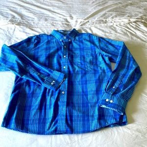Izod Mens blue plaid dress shirt